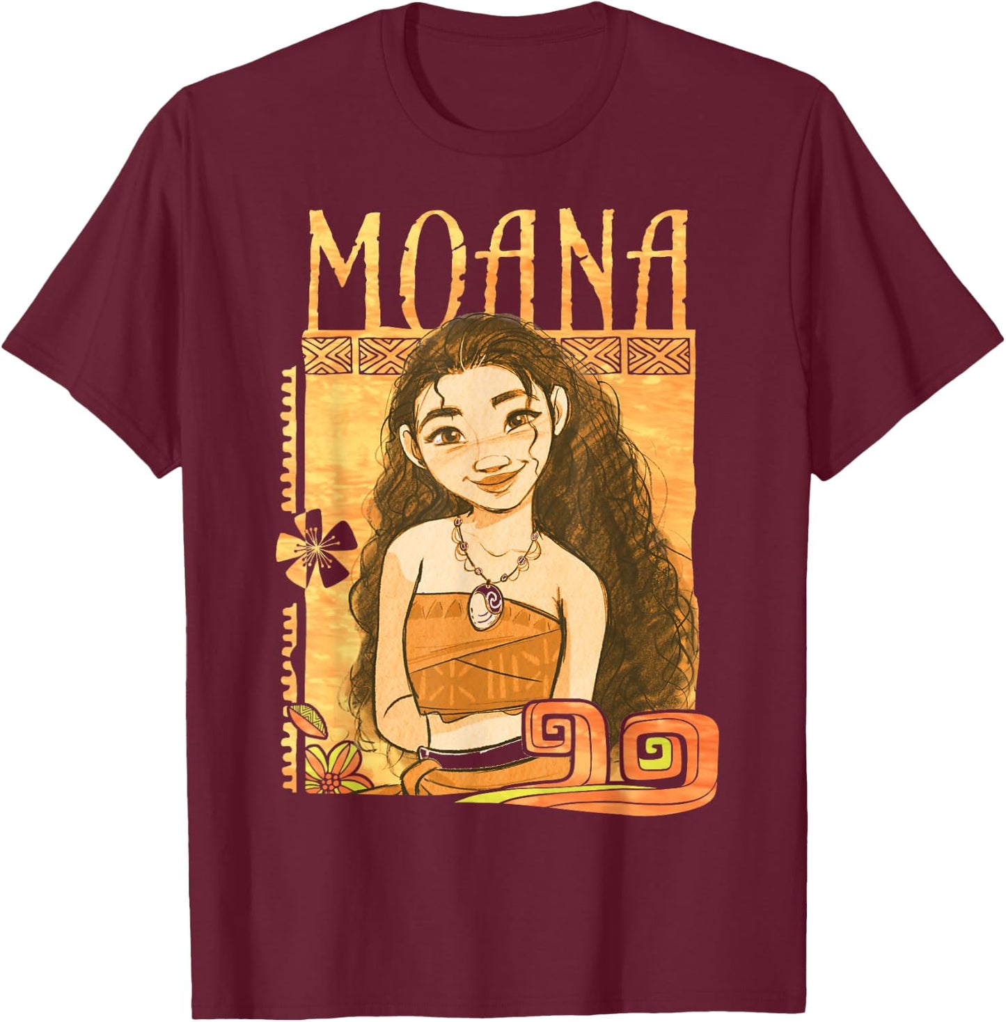 Disney Moana Artistic Tribal Island Smile Framed Portrait T-Shirt - T-Shirt | Maroon