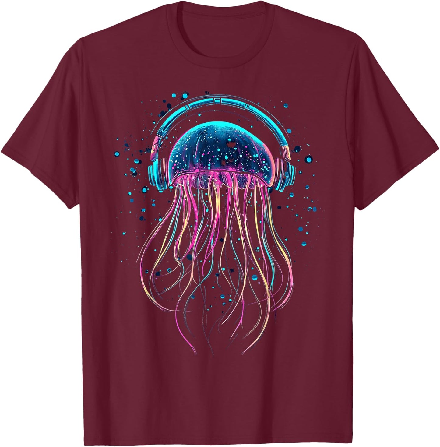 Jellyfish Animal Motif Music Headphone Art Jellyfish T-Shirt - T-Shirt | Maroon