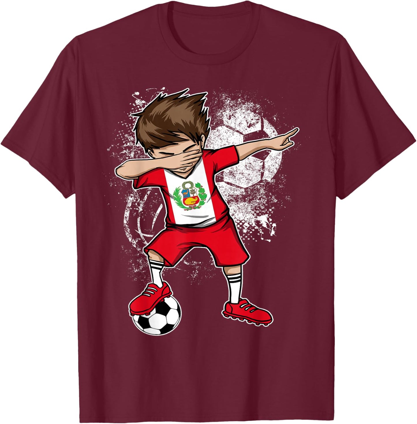 Dabbing Boy Peru Soccer Shirt Jersey Peruvian Football T-Shirt - T-Shirt | Maroon