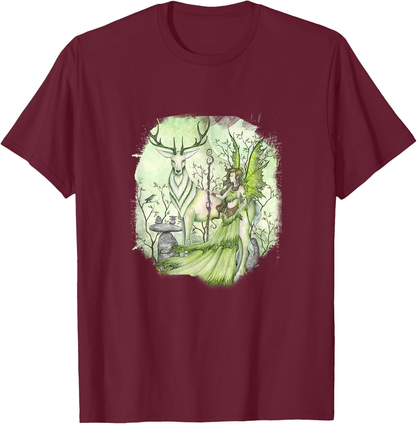 Amy Brown Art, Guardian Fairy Faery Reindeer T-Shirt - T-Shirt | Maroon