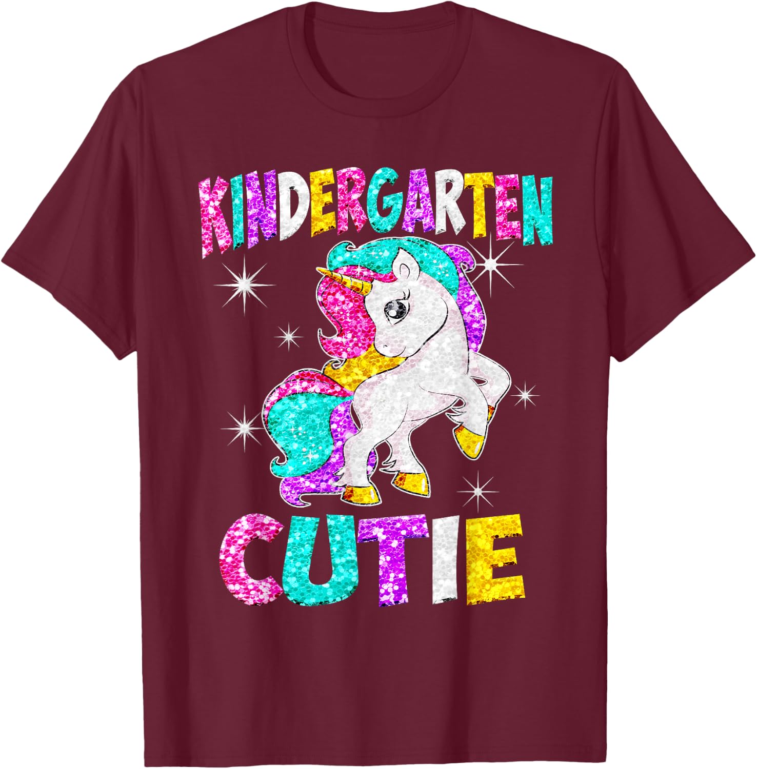 Kindergarten Cutie Unicorn Back to School T-Shirt - T-Shirt | Maroon