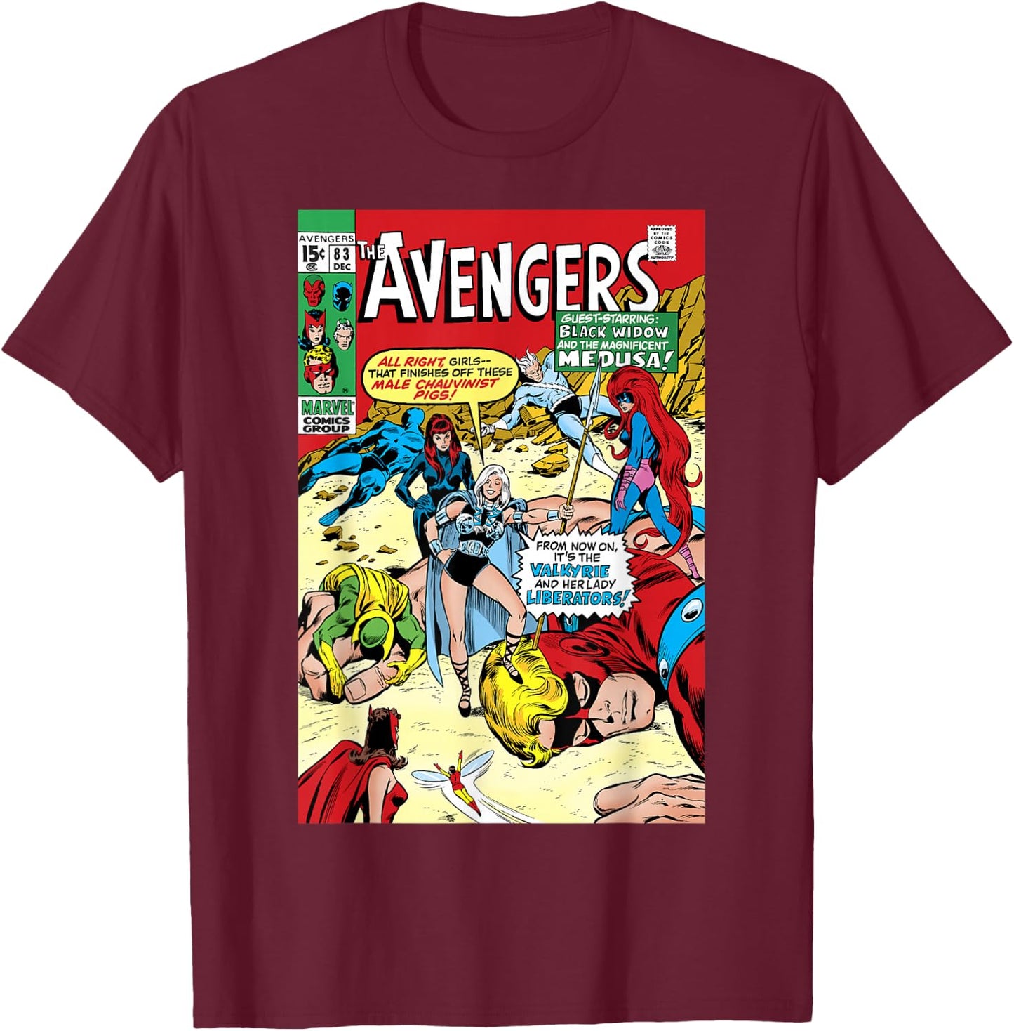 Marvel Valkyrie And Her Lady Liberators Comic Cover T-Shirt - T-Shirt | Maroon