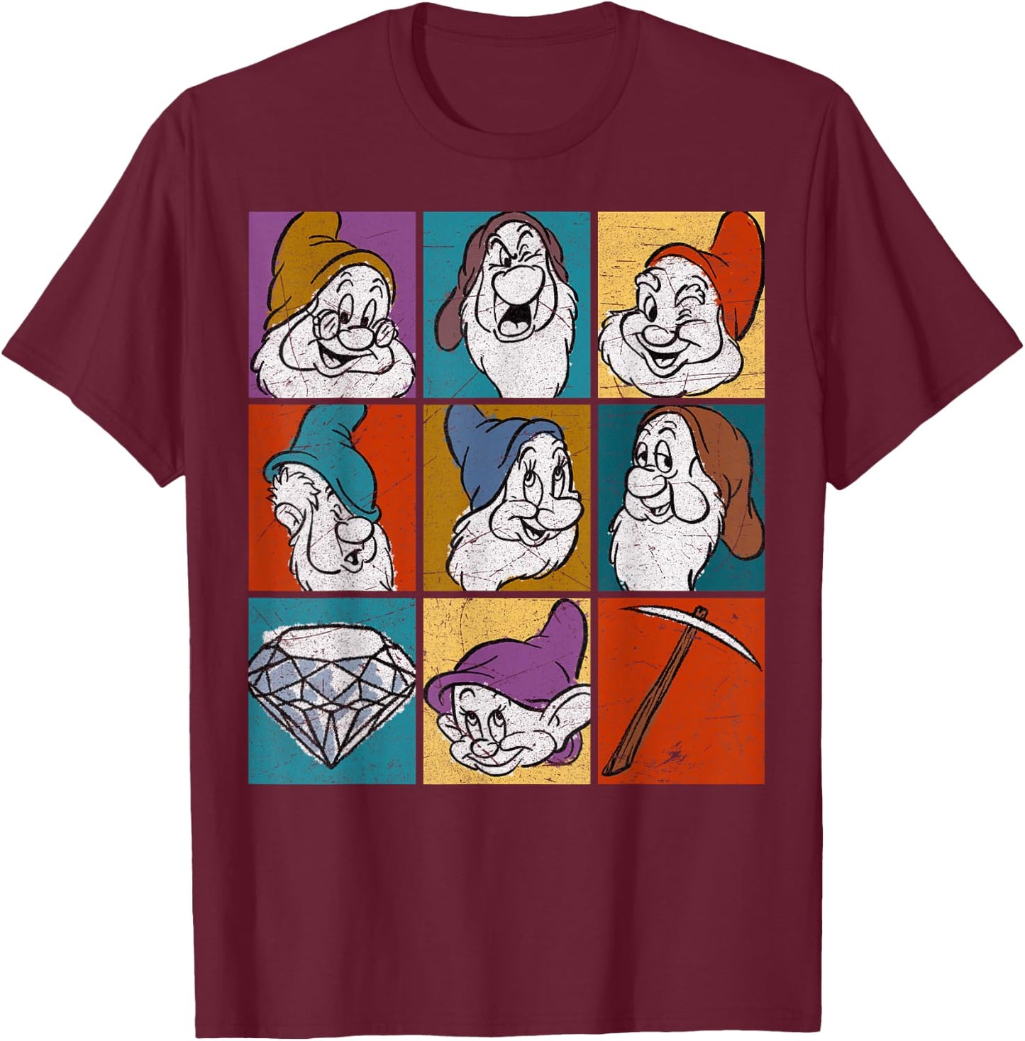 Disney Snow White Seven Dwarfs Panel Portraits T-Shirt - T-Shirt | Maroon