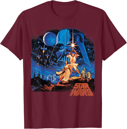 Star Wars A New Hope Classic Vintage Luke Skywalker Poster T-Shirt - T-Shirt | Maroon
