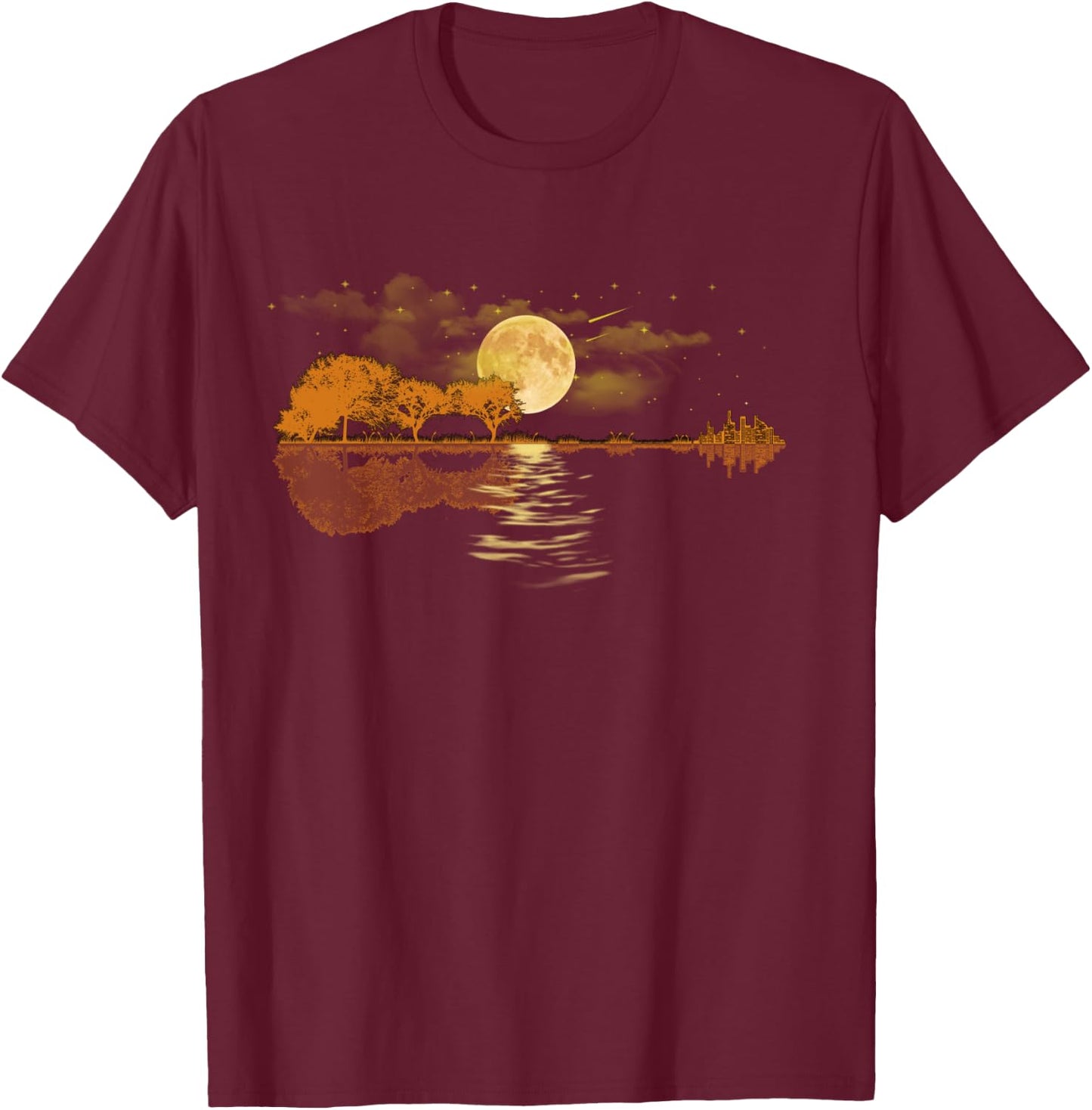 Acoustic Guitar Lake Player Nature, Birthday T-Shirt - T-Shirt | Maroon