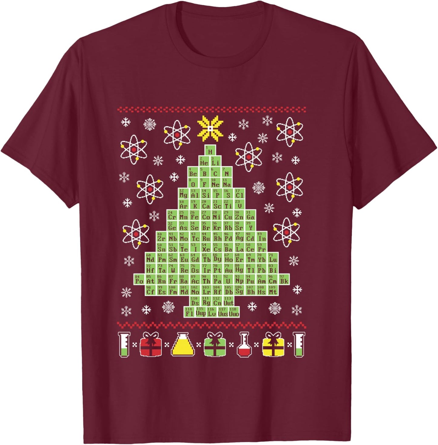 Chemistry Periodic Table Science - Ugly Christmas Sweater T-Shirt - T-Shirt | Maroon