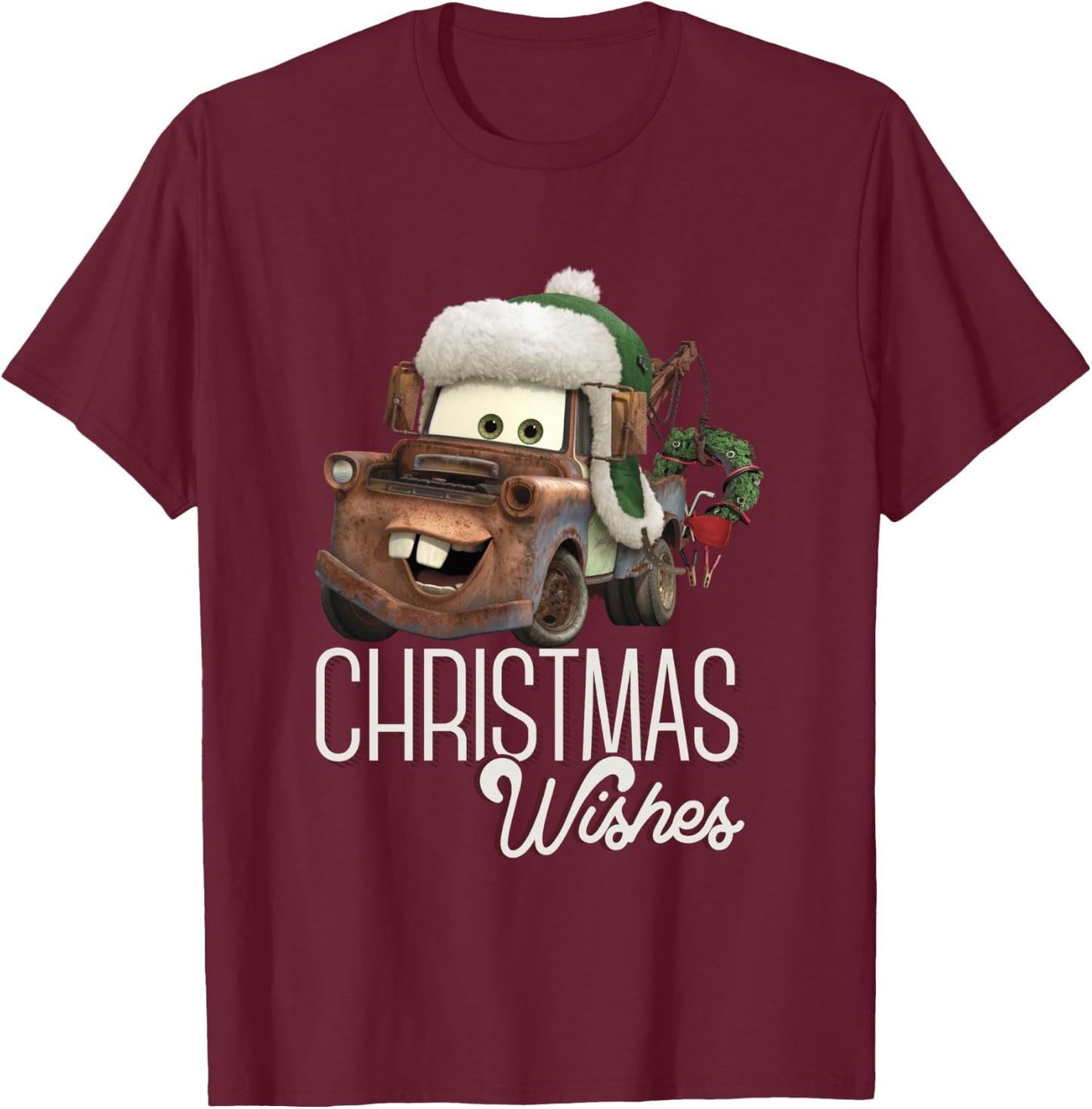 Disney Pixar Cars Tow Mater Christmas Wishes Portrait T-Shirt - T-Shirt | Maroon
