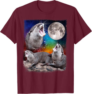 Howling Wolf Otters Moon Galaxy Parody T-Shirt - T-Shirt | Maroon