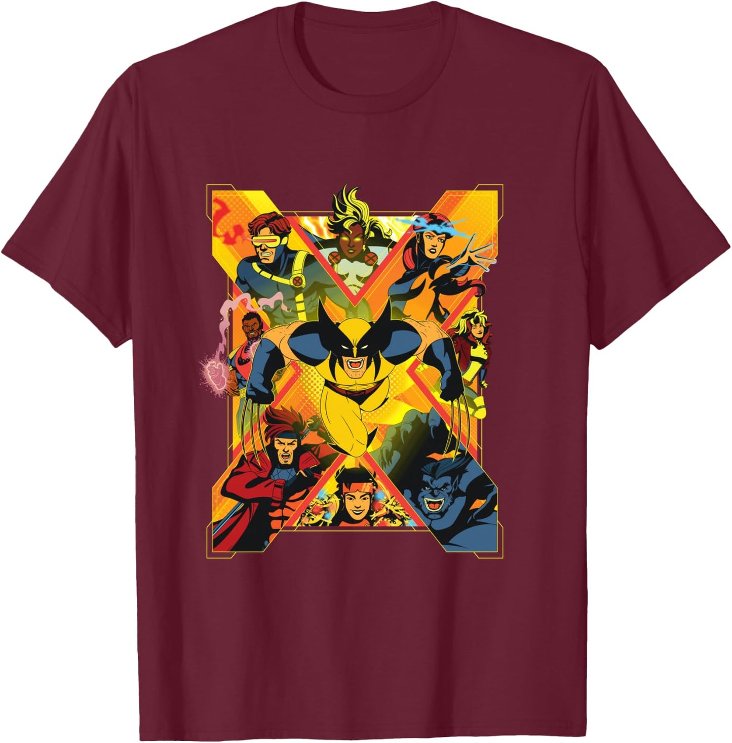 Marvel Studios X-Men ’97 Wolverine and Team X-Logo T-Shirt - T-Shirt | Maroon