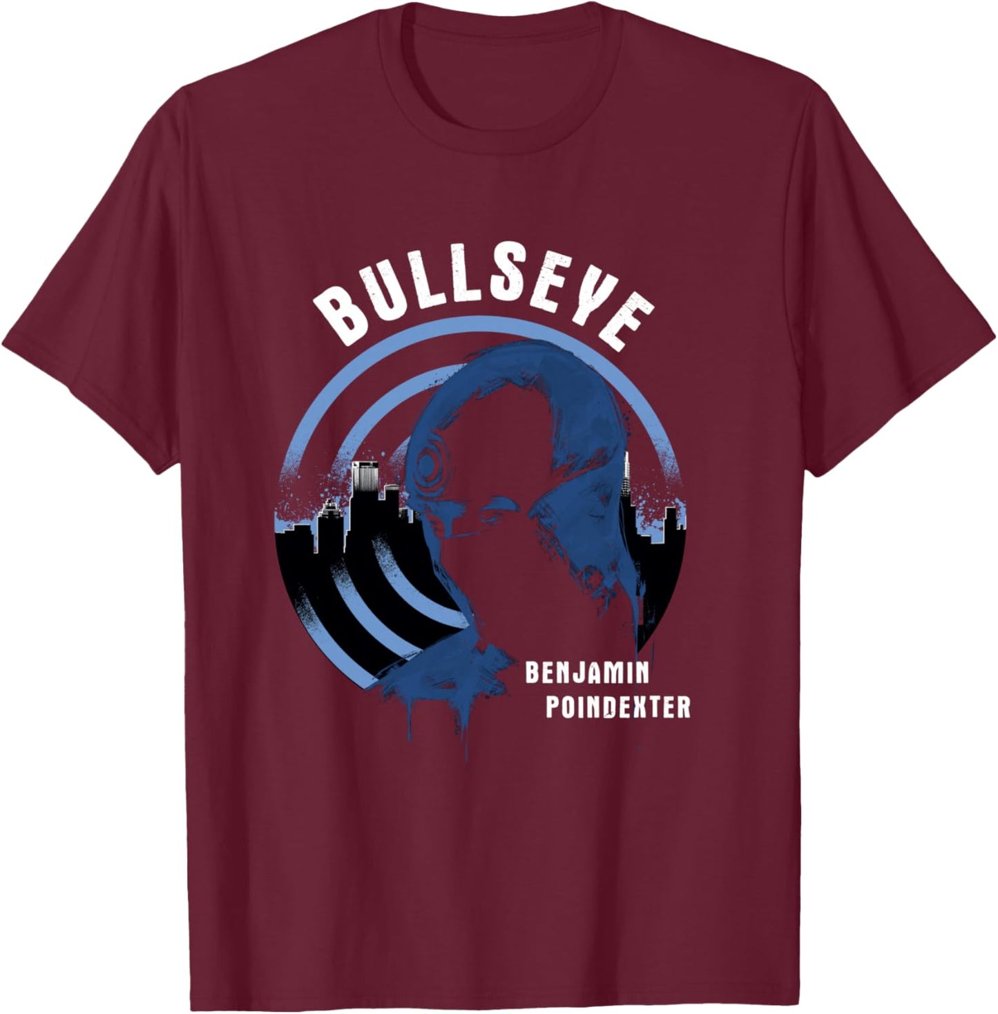 Marvel Daredevil: Born Again Bullseye Blue Distressed T-Shirt - T-Shirt | Maroon