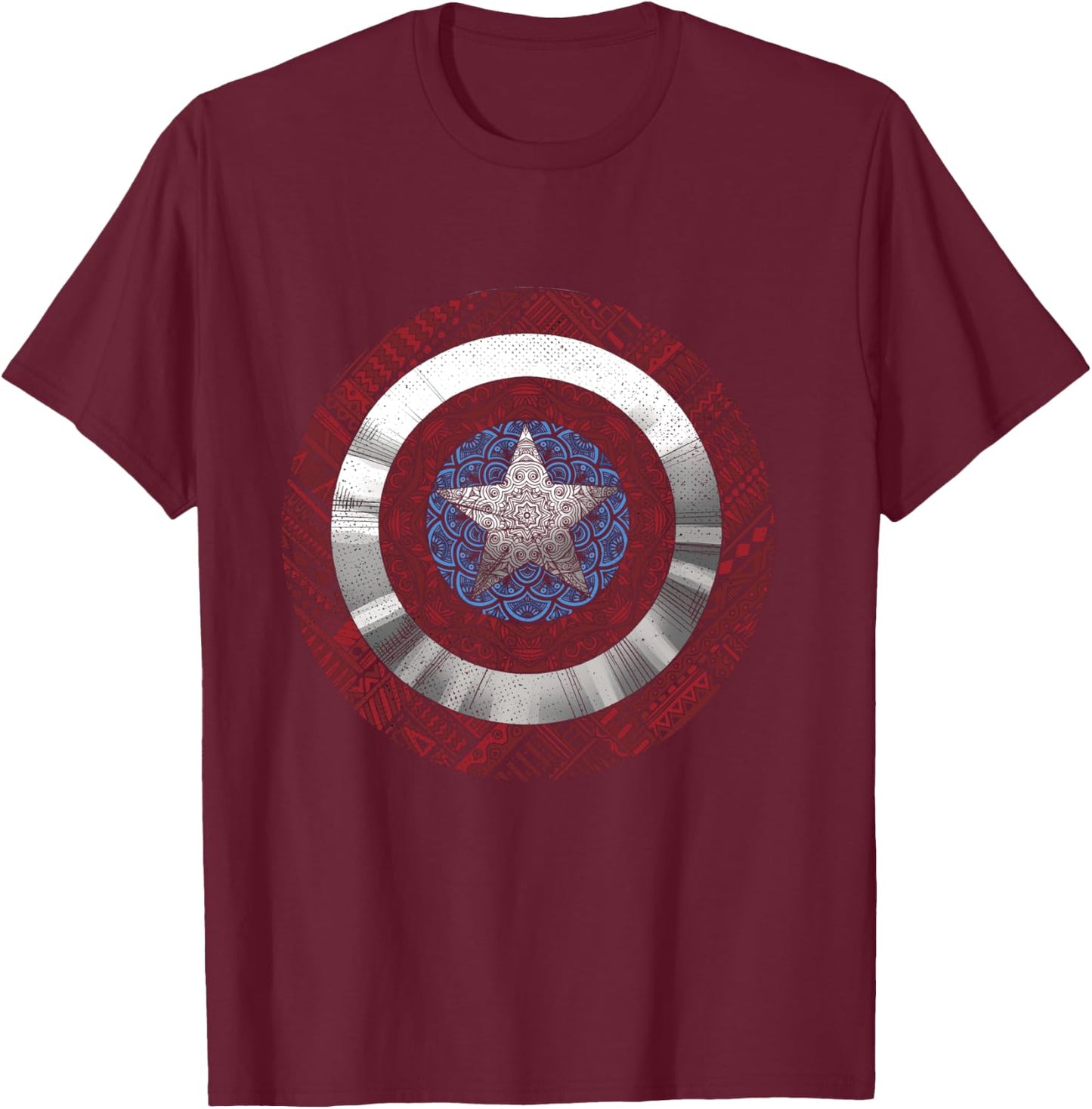 Marvel Captain America Avenger Ornate Shield T-Shirt - T-Shirt | Maroon