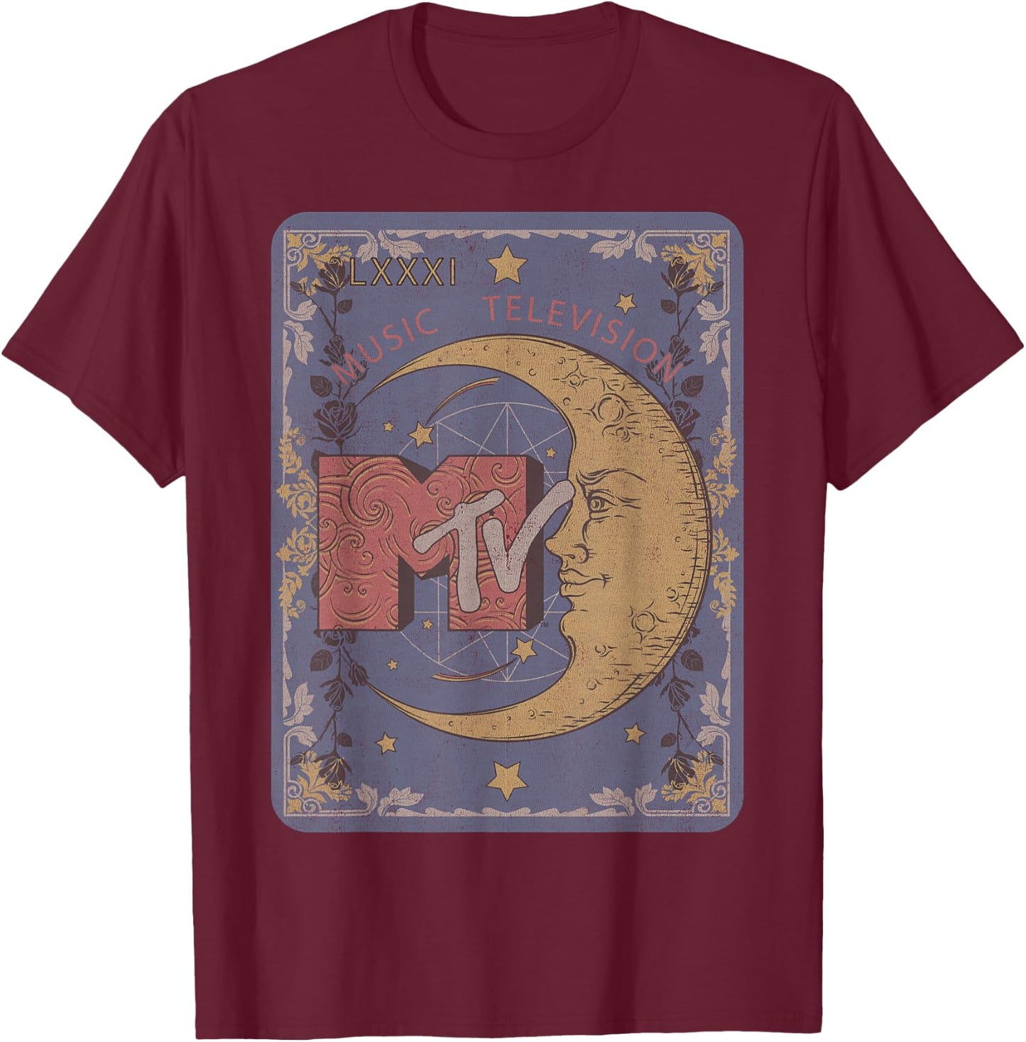MTV Music Television Crescent Moon Tarot Card T-Shirt - T-Shirt | Maroon