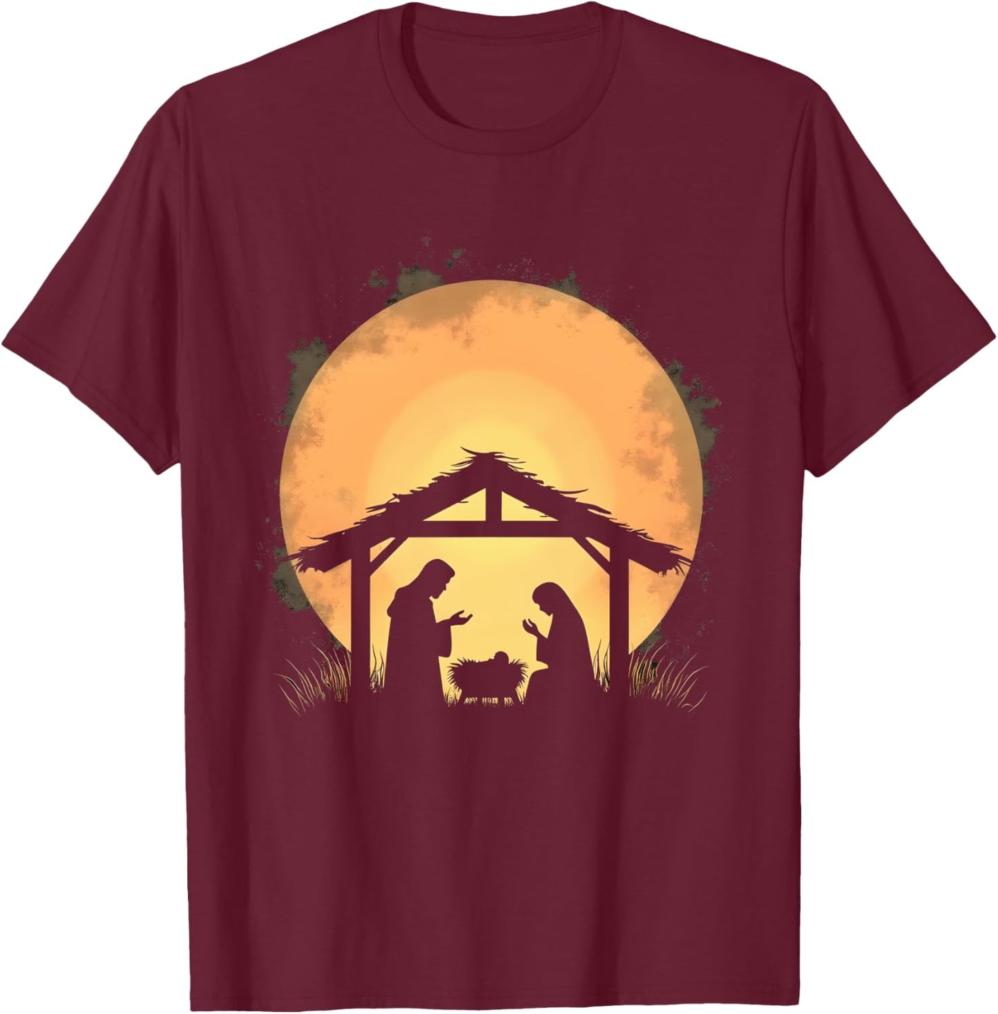 Peaceful Nativity Silhouette Christmas Scene T-Shirt - T-Shirt | Maroon