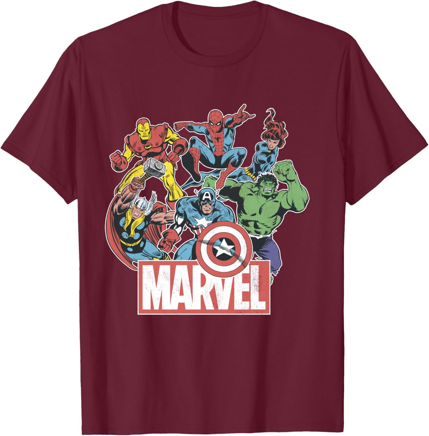 Marvel Avengers Team Retro Comic Vintage T-Shirt - T-Shirt | Maroon
