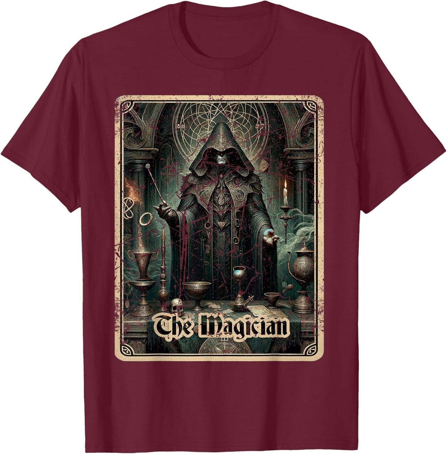 Magician Tarot Card Black Horror T-Shirt - T-Shirt | Maroon