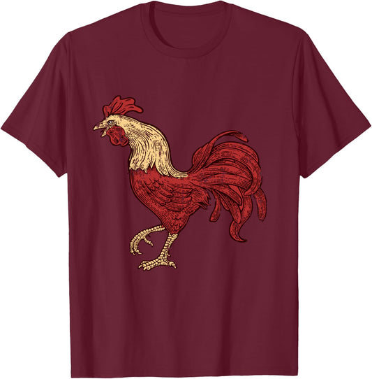 Rooster Retro Vintage T Shirt, Red Fighting Chicken Apparel T-Shirt - T-Shirt | Maroon