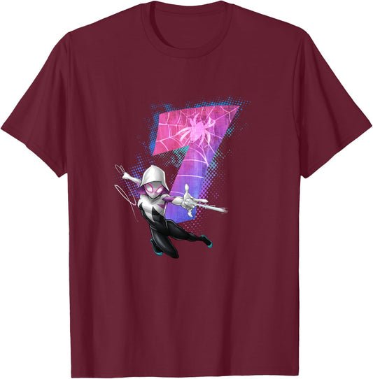 Marvel Ghost-Spider Gwen Stacy 7th Birthday Graphic T-Shirt - T-Shirt | Maroon