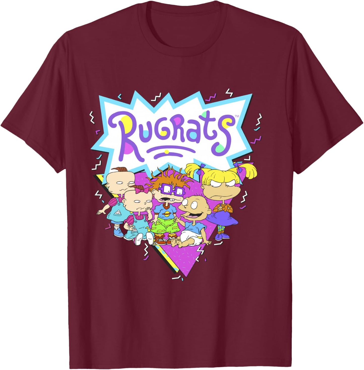 Rugrats Group Shot Retro Geometric Logo T-Shirt - T-Shirt | Maroon