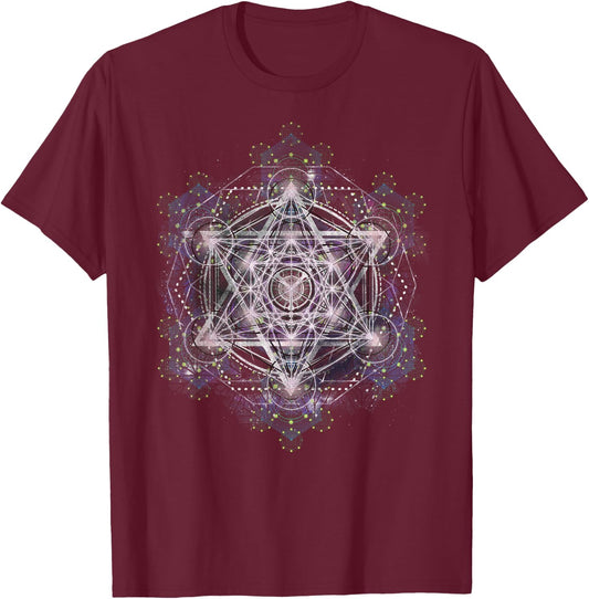 Metatron Cube Sacred Geometry Shirt - Spiritual Yoga T-Shirt - T-Shirt | Maroon