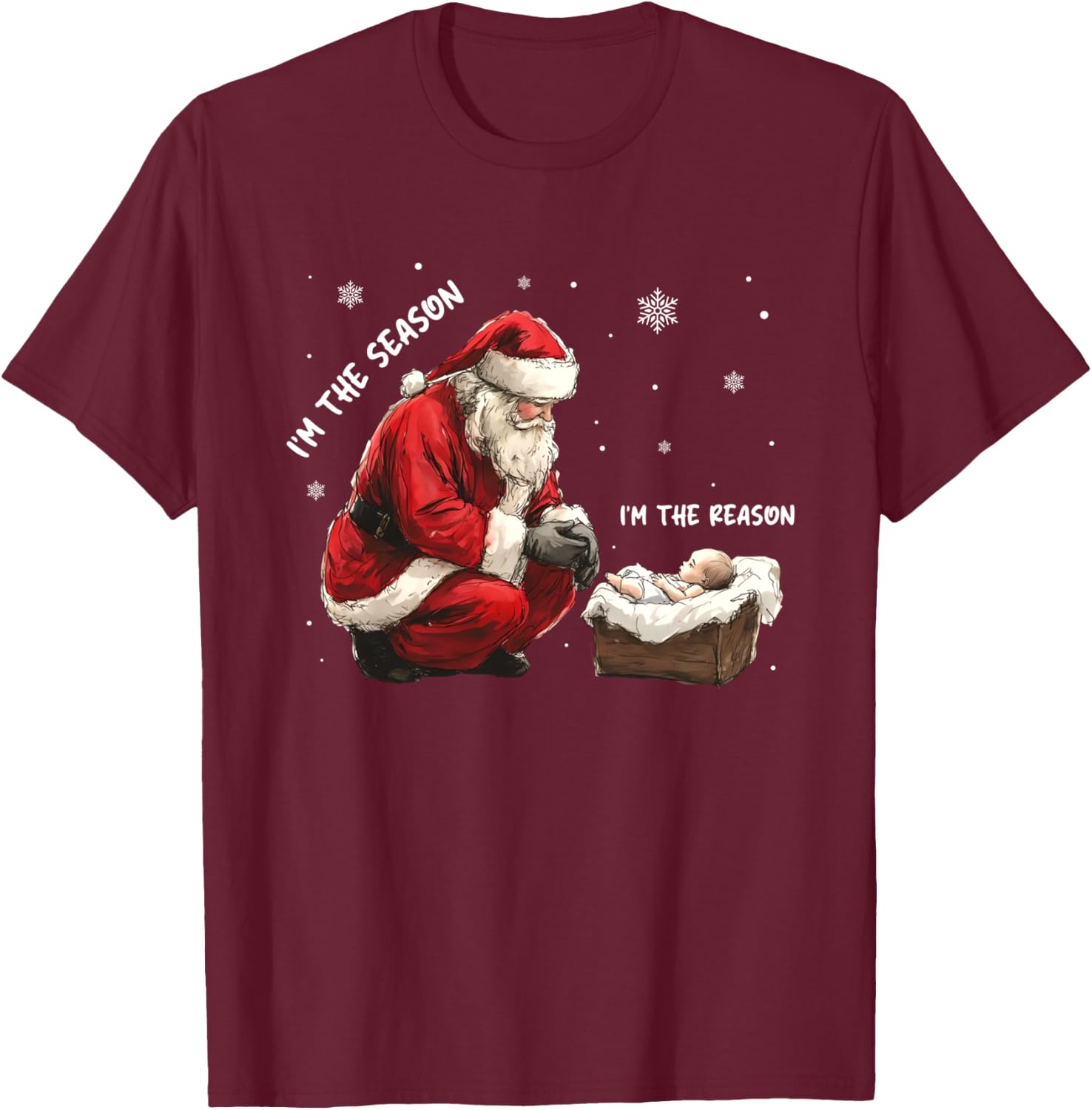 Christmas Jesus Is The Reason For The Season Christian Santa T-Shirt - T-Shirt | Maroon