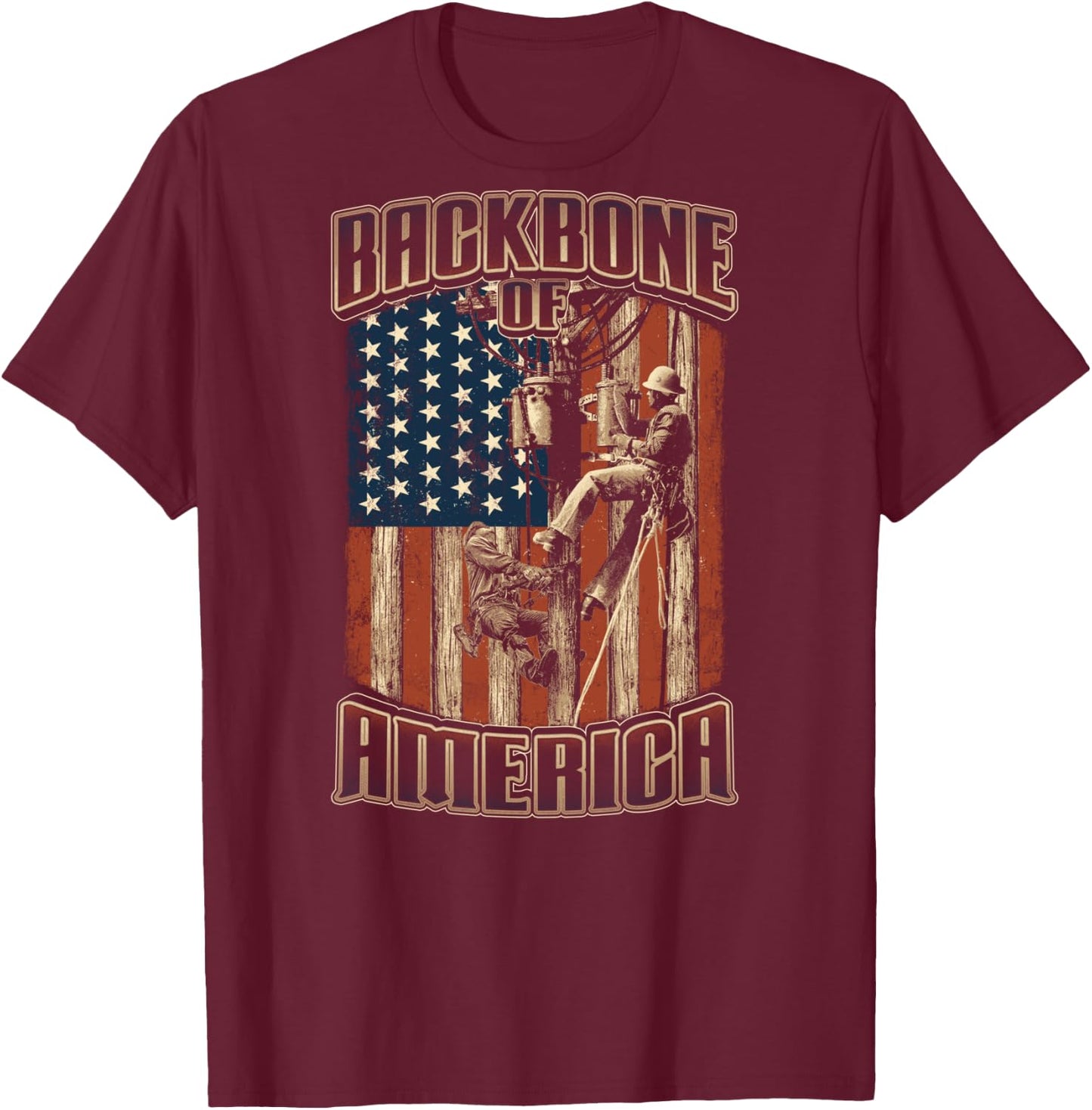 Lineman Lineman American Flag USA Flag Lineman T-Shirt - T-Shirt | Maroon