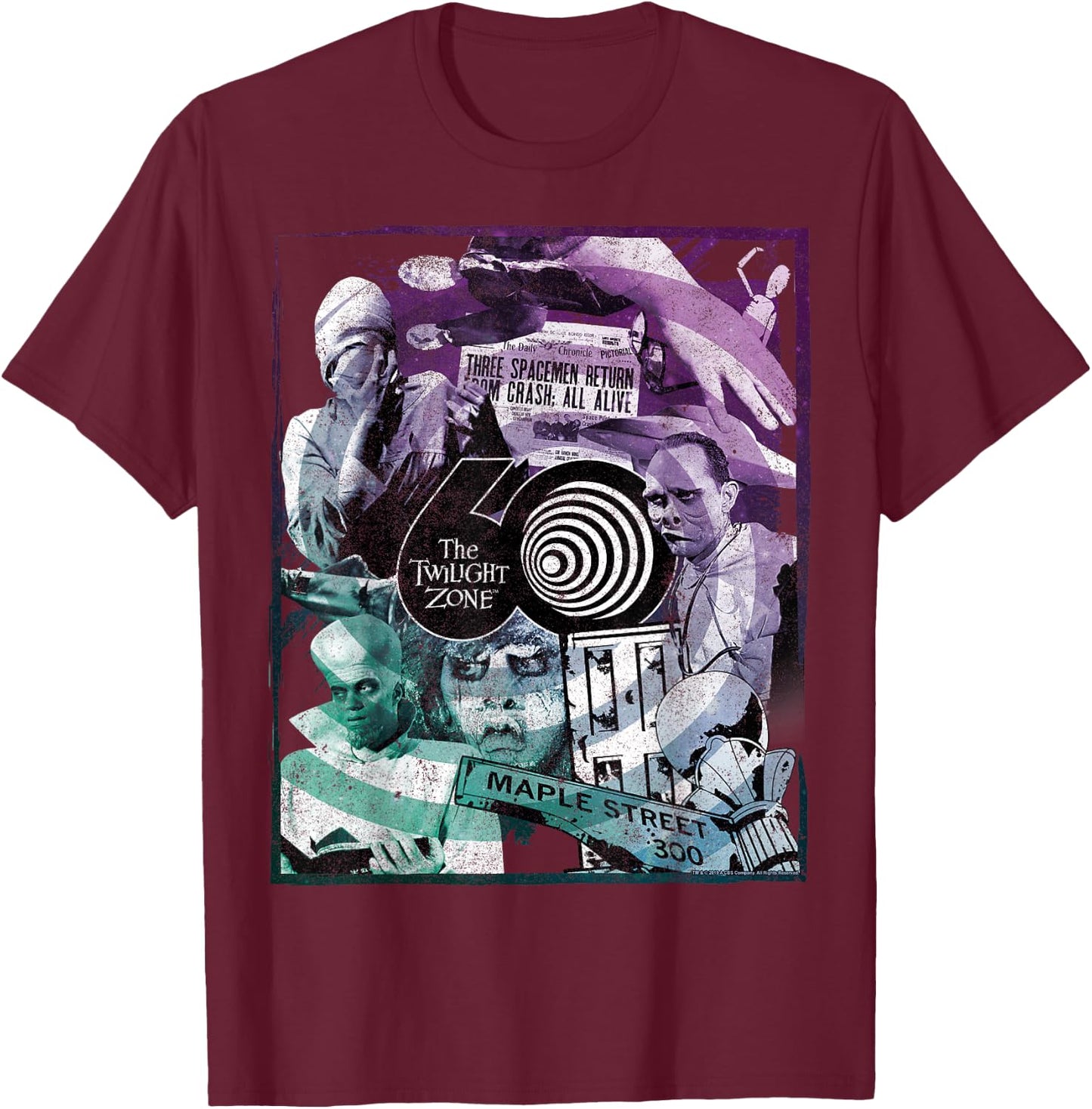 The Twilight Zone 60th Anniversary Gradient Group Poster T-Shirt - T-Shirt | Maroon