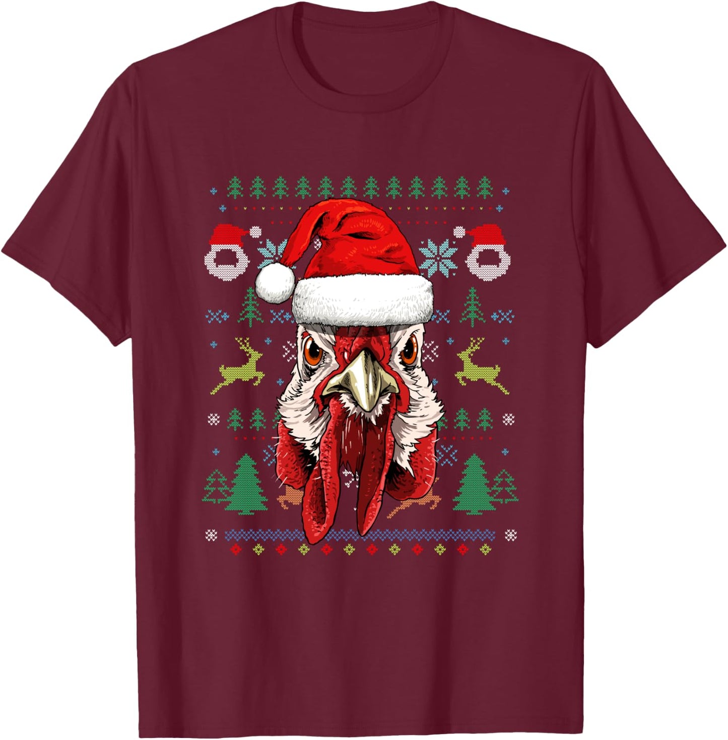 Chicken Ugly Christmas Santa Hat Xmas Kids Boys Girls T-Shirt - T-Shirt | Maroon