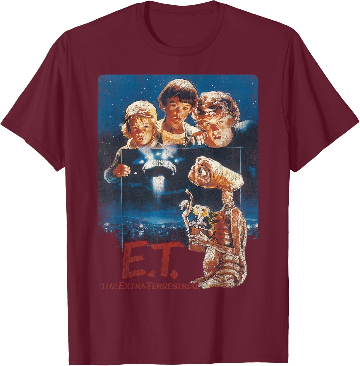 E.T. Distressed Vintage Photograph Graphic T-Shirt - T-Shirt | Maroon