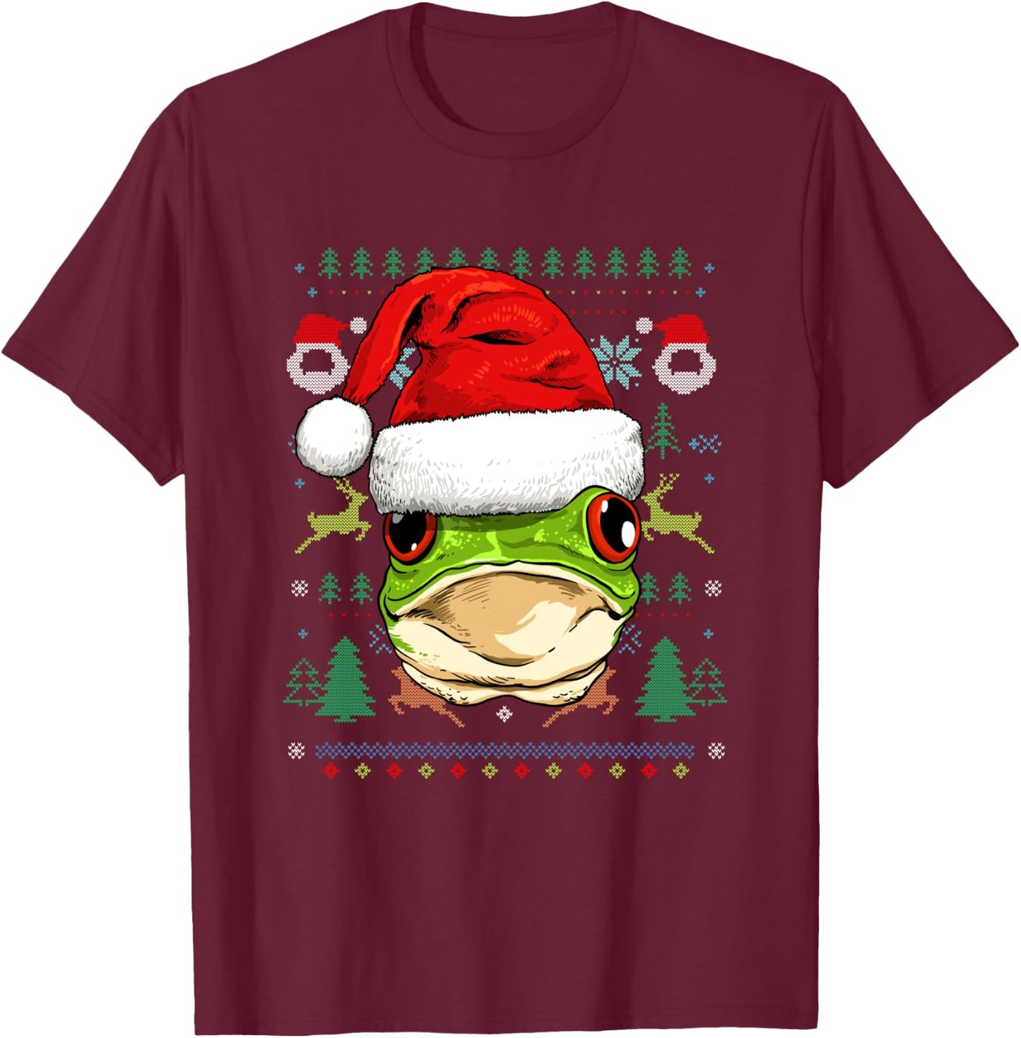 Frog Ugly Christmas Santa Hat Xmas Kids Boys Girls T-Shirt - T-Shirt | Maroon