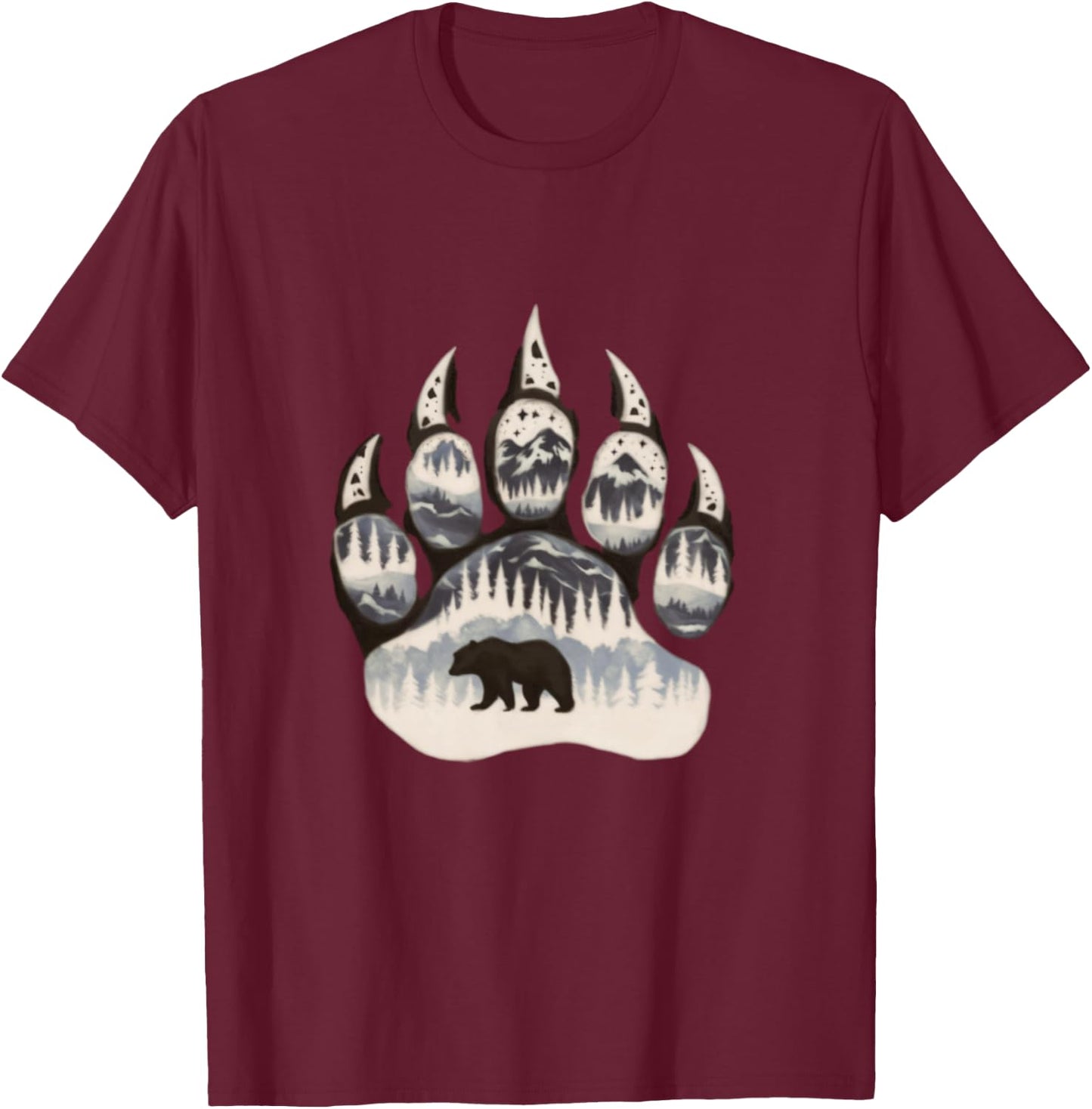 Grizzly Bear Paw Graphic Design T-Shirt - T-Shirt | Maroon