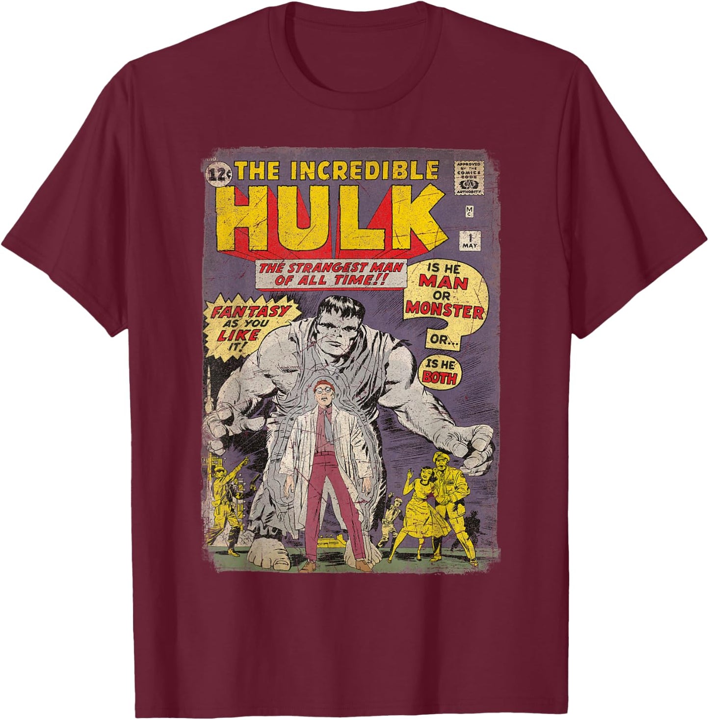 Marvel The Incredible Hulk Classic Retro Comic Book T-Shirt - T-Shirt | Maroon