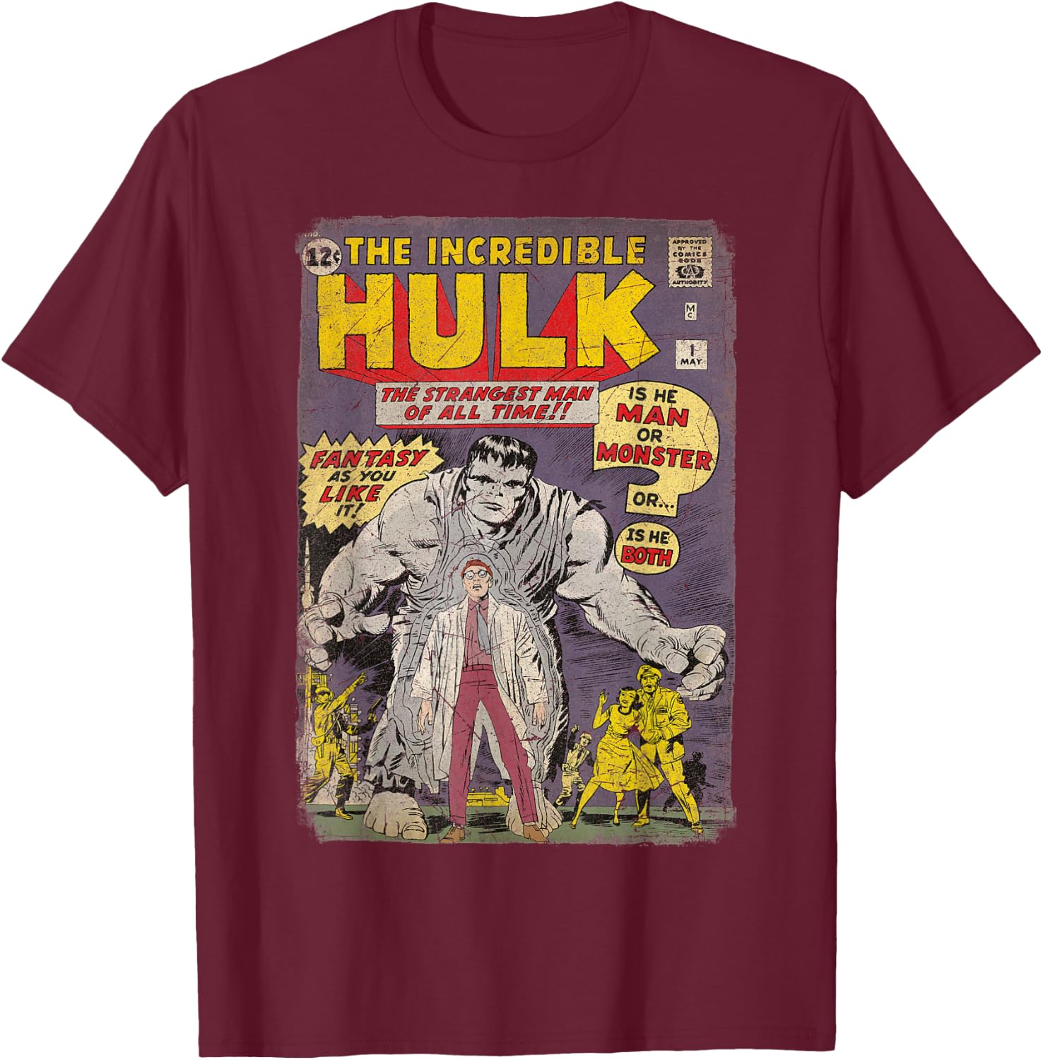 Marvel The Incredible Hulk Classic Retro Comic Book T-Shirt - T-Shirt | Maroon