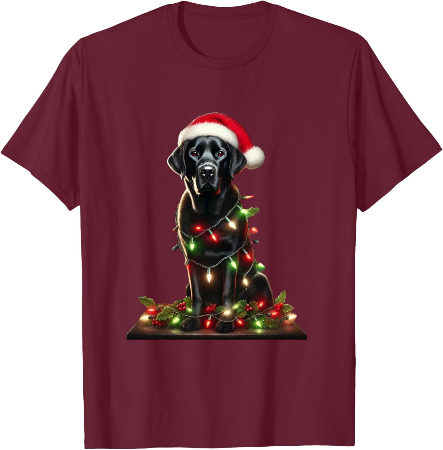 Funny Black Labrador Christmas Tree Light Pajama Dog Xmas T-Shirt - T-Shirt | Maroon