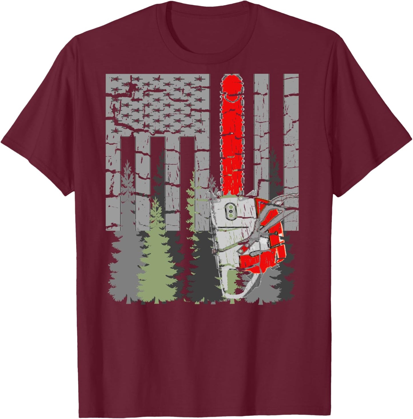 Thin Red Line Chainsaw and Woods T-Shirt - T-Shirt | Maroon