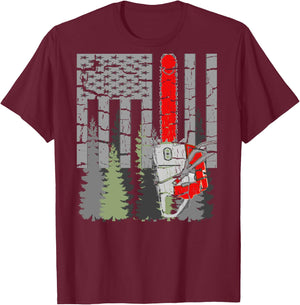 Thin Red Line Chainsaw and Woods T-Shirt - T-Shirt | Maroon