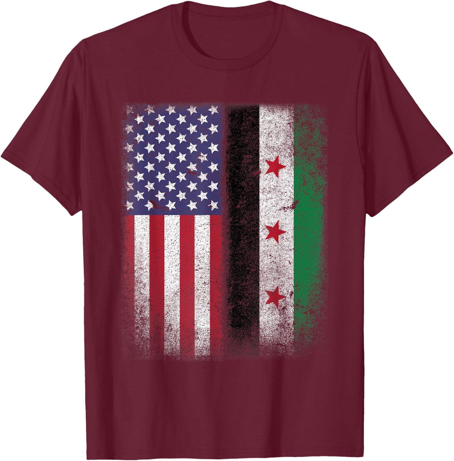 Syrian American Flag Syria Usa Pride Women Kids Men T-Shirt - T-Shirt | Maroon
