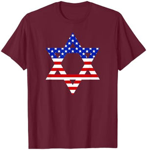 Star of David American Flag Proud Patriotic Jewish Graphic Kids Men T-Shirt - T-Shirt | Maroon