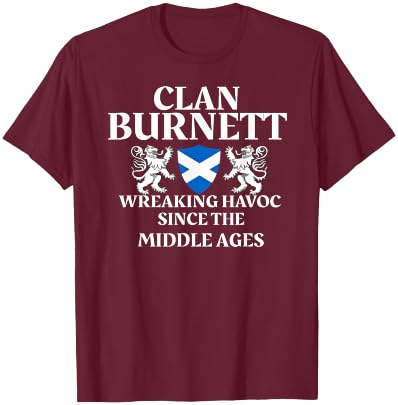 Clan Burnett Scottish Family Kilt Tartan Lion T-Shirt - T-Shirt | Maroon