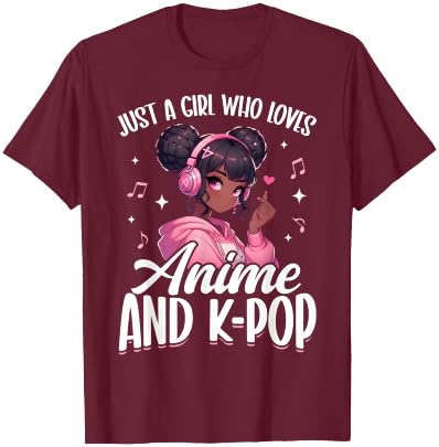 Just A Girl Who Loves Anime and K-Pop African American Afro T-Shirt - T-Shirt | Maroon