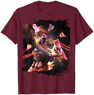 Galaxy Laser Cat Space Pizza Cats with Lazer Eyes T-Shirt - T-Shirt | Maroon