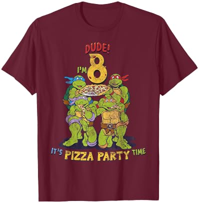Teenage Mutant Ninja Turtles I'm 8 Dude Pizza Birthday Party T-Shirt - T-Shirt | Maroon