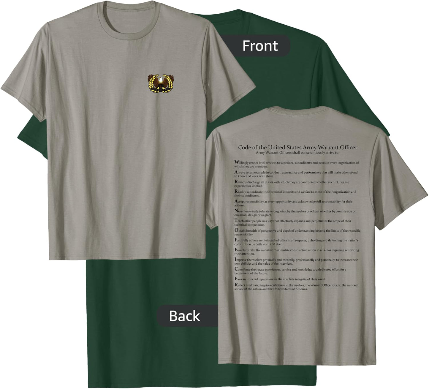 ARMY WARRANT OFFICER CREED with Color Eagle Rising T-Shirt - T-Shirt | Forest