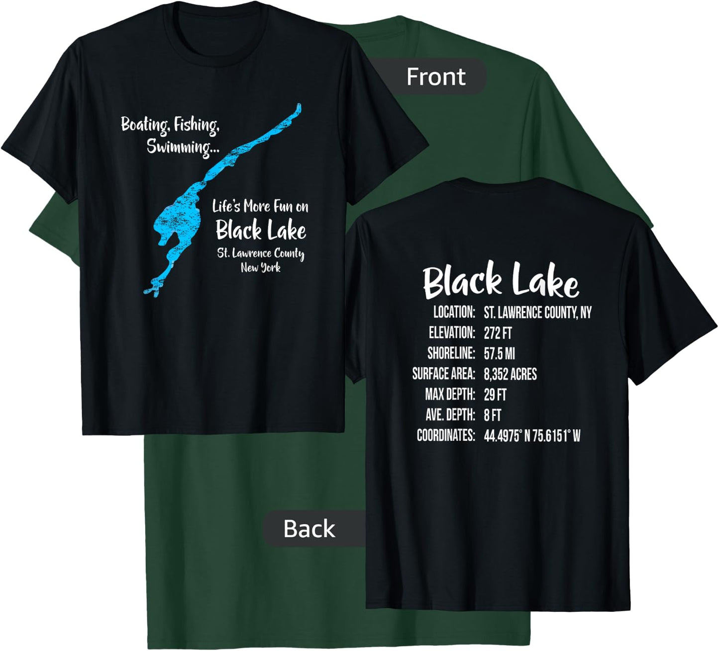 Black Lake Shirt St Lawrence County NY Lake Bum T-Shirt - T-Shirt | Forest