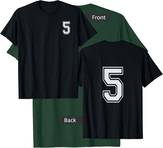 #5 Numbered Team Jerseys Shirt Big # on back Youth or Adult T-Shirt - T-Shirt | Forest