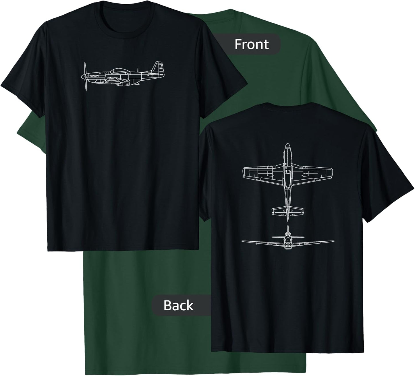 The P-51: WWII Fighter Airplane Pilot Front & Back T-Shirt - T-Shirt | Forest