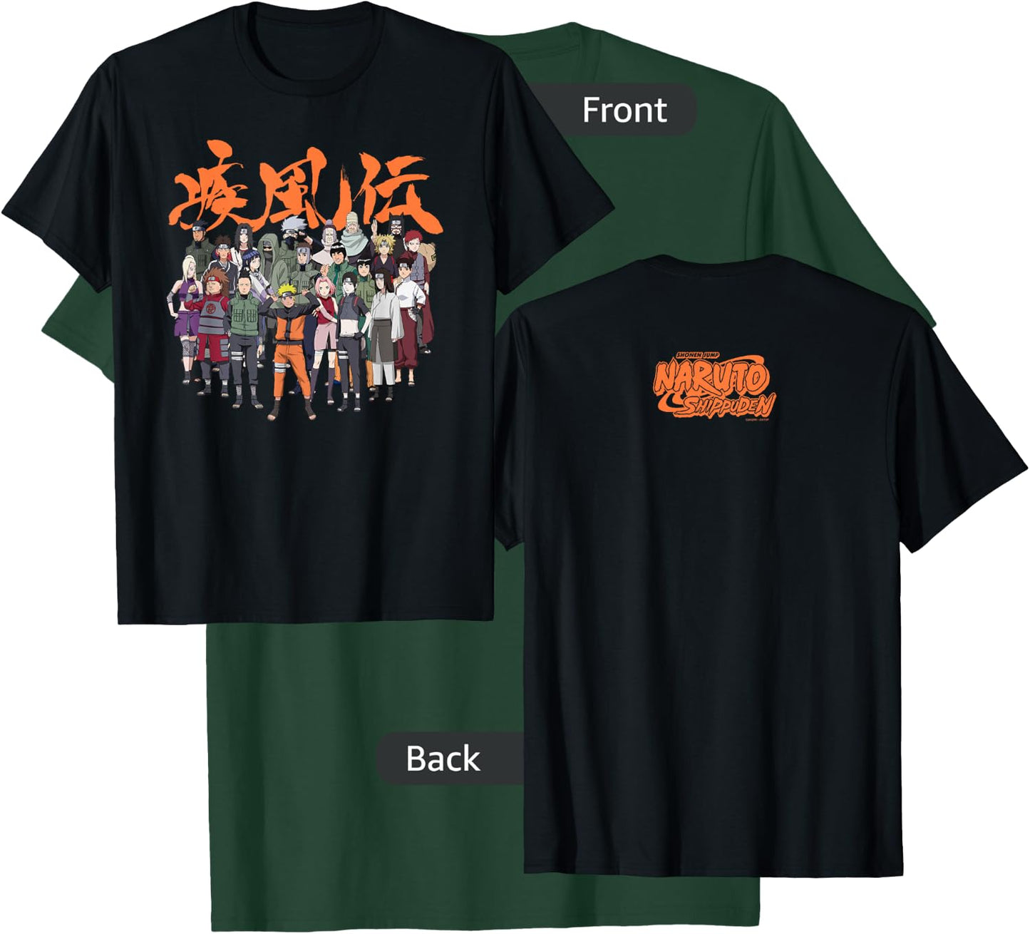 Naruto Shippuden Cast Group with Logo Front and Back Anime T-Shirt - T-Shirt | Forest