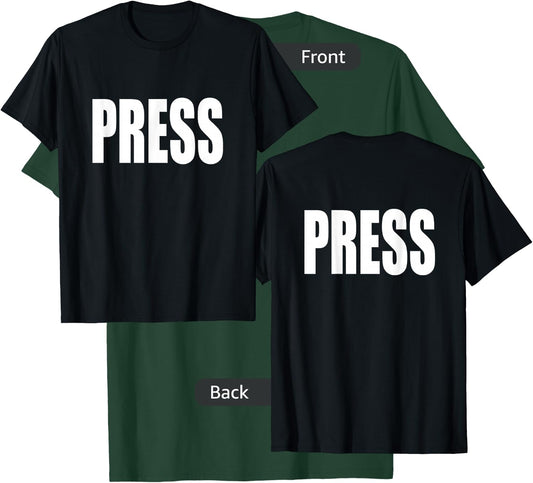 PRESS Gift News Journalist Reporter Shirt Camera Crews T-Shirt - T-Shirt | Forest