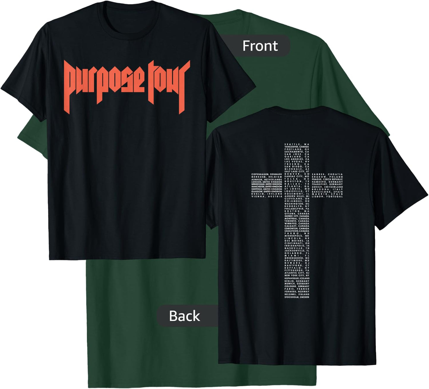 Justin Bieber Official Purpose Tour Cross Dateback T-Shirt - T-Shirt | Forest