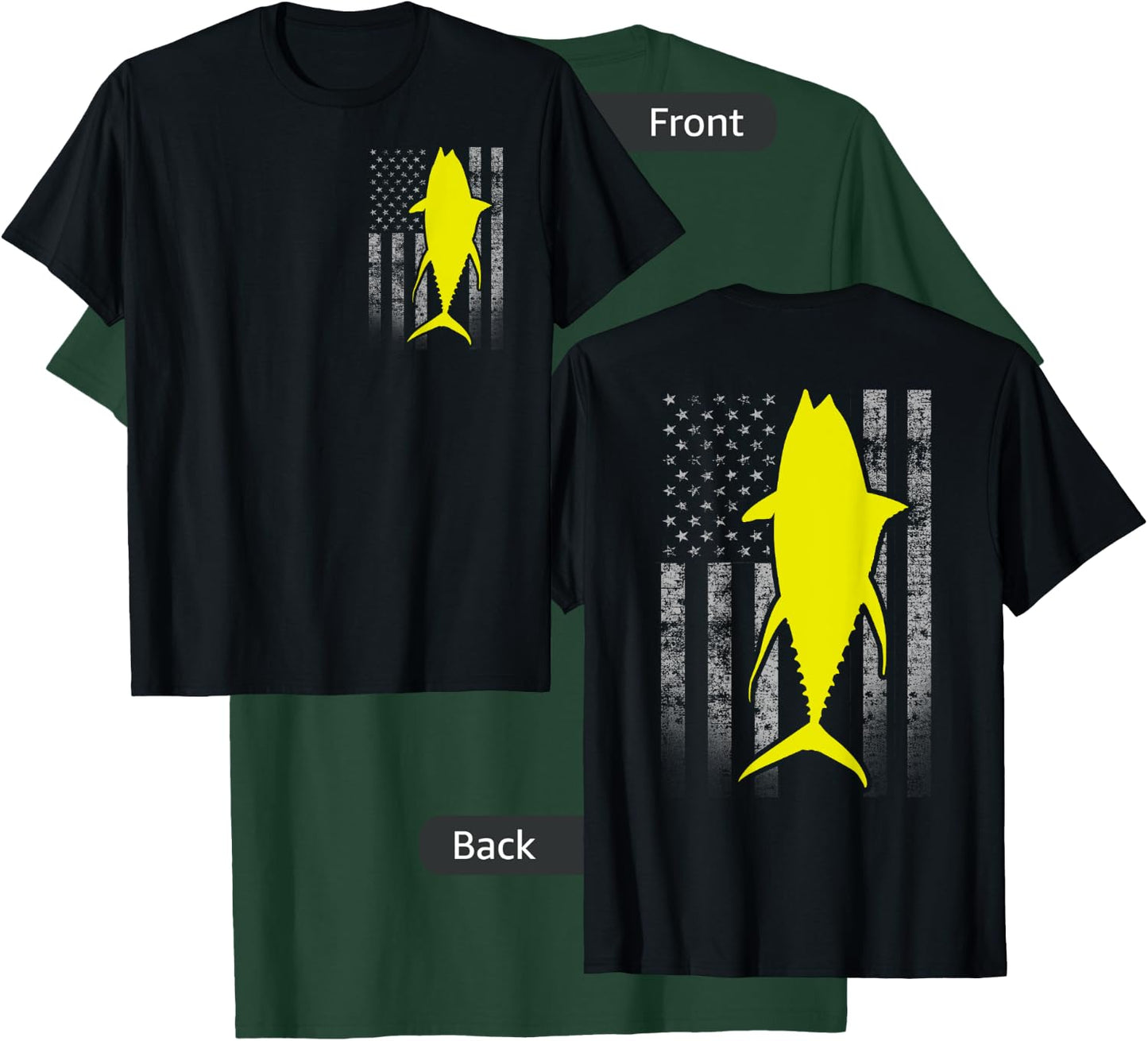 Two-Sided Yellowfin Flag Shirt - Yellowfin Tuna US Flag T-Shirt - T-Shirt | Forest