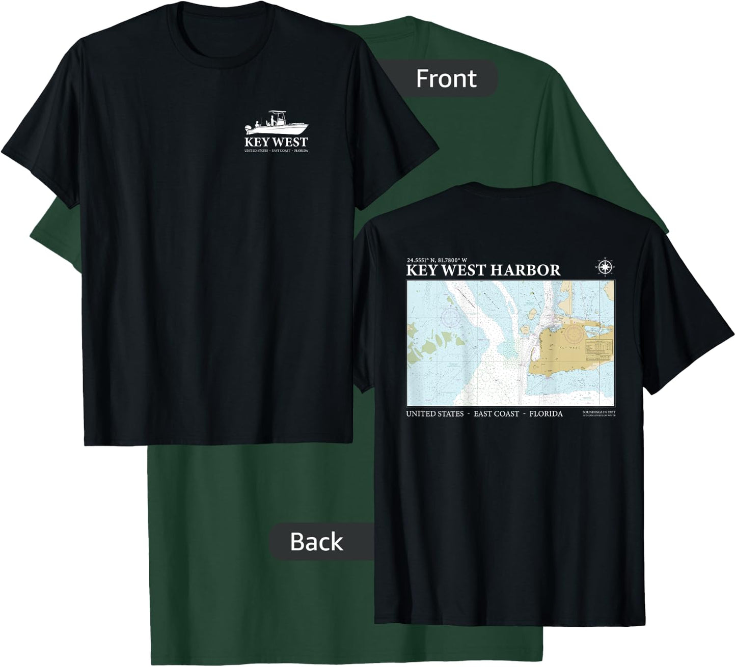 Key West Harbor Navigational Nautical Chart Florida Fishing T-Shirt - T-Shirt | Forest